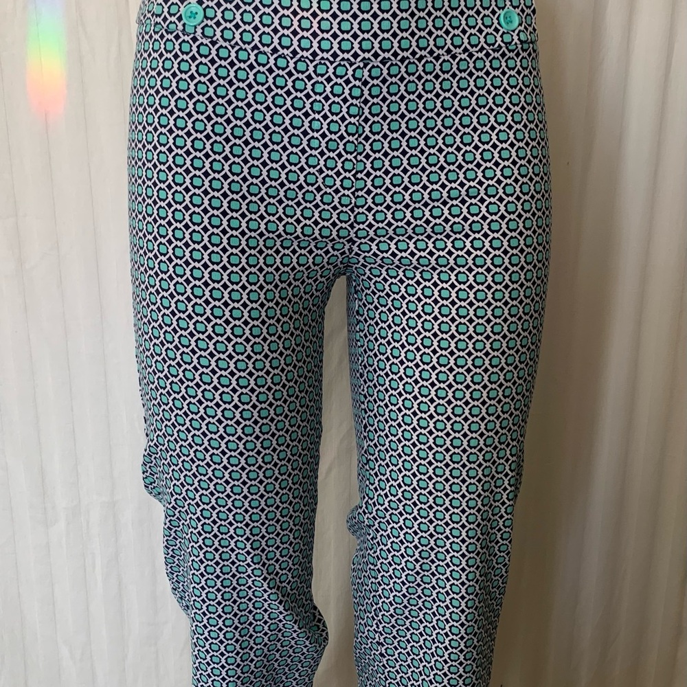 Geometric Patterned Pants in Blue and White